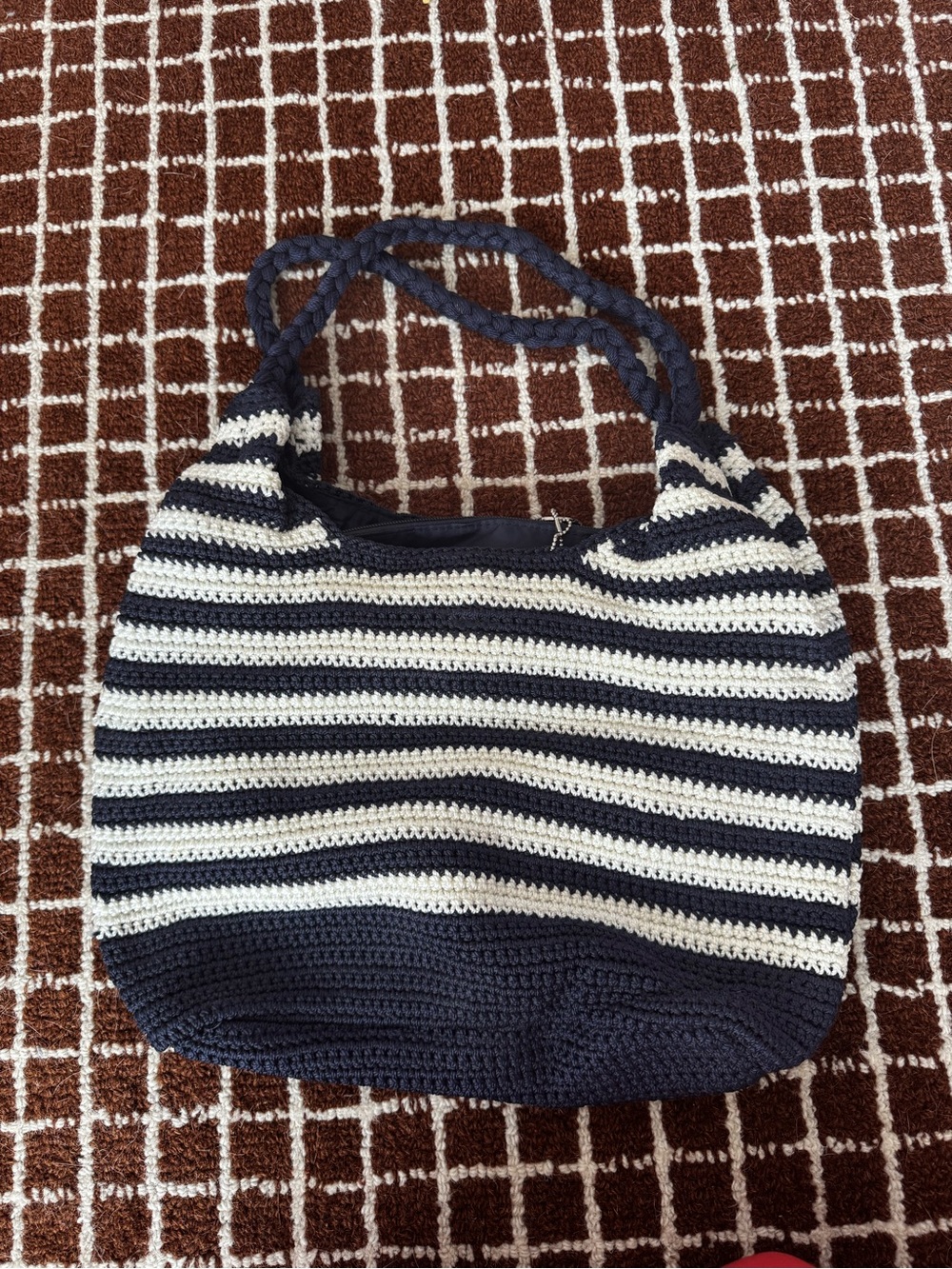 The Sak Navy White Striped Crochet Shoulder Bag - Picture 3 of 5